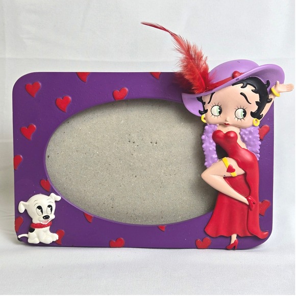 Betty Boop Other - Vintage 2004 3D Betty Boop & Pudgy Picture Frame, Purple Red Hearts, 7" x 5"